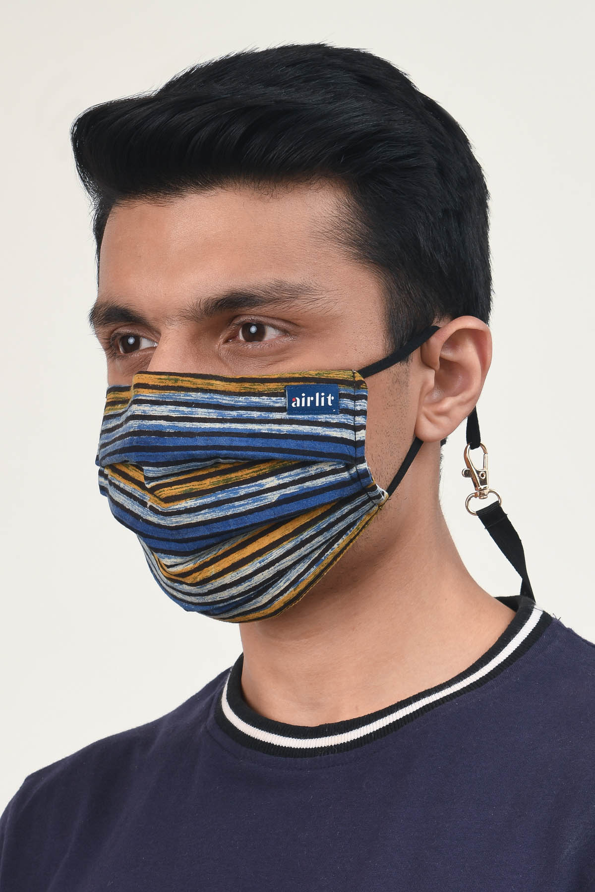 LINEAR Bagru Hand Block Printed cotton Reusable Mask/4 Layer Breathable /With Nosepin/Lab tested Antimicrobial/Antiviral/Coolit™/Handmade - image 4